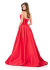 ASHLEYlauren 12265 | Red Mikado ball gown featuring a pleated sweetheart bodice and dramatic A-line skirt