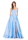 ASHLEYlauren 12265 | Sky Mikado evening gown with pleated sweetheart neckline and elegant full skirt silhouette