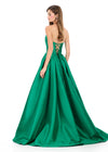 ASHLEYlauren 12266 | Emerald Mikado ball gown featuring a strapless sweetheart bodice, lace-up back, and voluminous skirt
