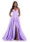 ASHLEYlauren 12266 | Orchid strapless Mikado evening gown with sculpted bodice, dramatic skirt, and front slit