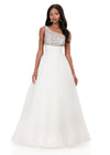 ASHLEYlauren 12275 | Ivory organza gown featuring embellished one shoulder bodice and dramatic pleated skirt