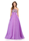 ASHLEYlauren 12275 | Orchid evening gown featuring embellished bodice, defined waist, and flowing full skirt
