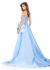 ASHLEYlauren 12276 | Sky mikado ball gown with detachable overskirt, bow detail, and fitted inner skirt
