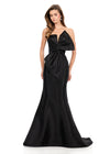 ASHLEYlauren 12279 | Black mikado evening gown with sculptural bow bodice and elegant sweep train