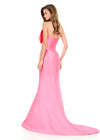 ASHLEYlauren 12279 | Pink mikado fitted gown featuring dramatic asymmetrical bow bodice and sleek mermaid silhouette