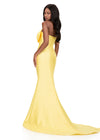 ASHLEYlauren 12279 | Yellow mikado fitted gown featuring asymmetrical sculpted bow bodice and elegant mermaid silhouette