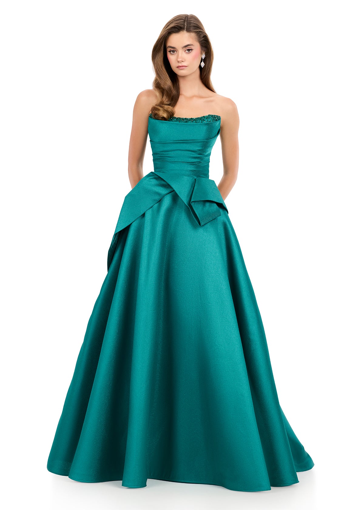 ASHLEYlauren Style 12280 - Mikado gown with Subtle Foldover Neckline