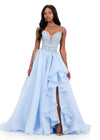 ASHLEYlauren 12281 | Sky organza evening gown with sparkling sweetheart bodice and voluminous ruffled ball gown skirt