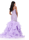 ASHLEYlauren 12282 | Orchid organza mermaid gown with embellished bodice and layered ruffle skirt