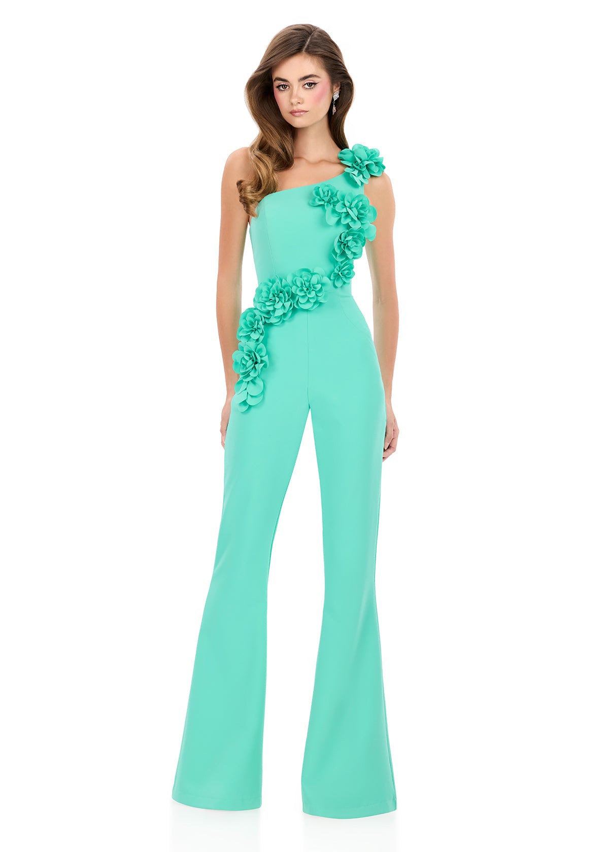 ASHLEYlauren Style 12290 - One Shoulder Jumpsuit with Floral Designs