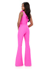 ASHLEYlauren 12290 | Pink one shoulder jersey jumpsuit featuring cascading floral appliques and fitted silhouette with flared leg