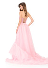 ASHLEYlauren 12295 | Ice Pink layered organza overskirt with cascading tiered ruffles and dramatic train for added movement and flair. Back