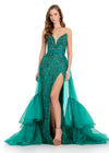 ASHLEYlauren 12293 | Jade sheer organza cape with dramatic ruffled hem and airy flowing silhouette for pageant entrances