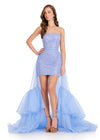 ASHLEYlauren 12293 | Periwinkle sheer organza cape with cascading ruffled hem and airy movement for elegant pageant entrances
