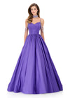 ASHLEYlauren 12300 | Purple evening ball gown with structured taffeta silhouette, embellished straps, and sweeping train for glamorous pageant style