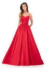 ASHLEYlauren 12300 | Red strapless taffeta ball gown with sparkling embellished straps, beaded collar detail, and voluminous skirt for a striking formal entrance