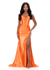 ASHLEYlauren 12302 | Orange halter neck scuba jumpsuit with fitted bodice and flared leg for bold contemporary occasion style