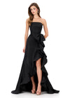 ASHLEYlauren 12309 | Black taffeta evening gown with sculptural ruffle drape and strapless neckline for bold formal glamour