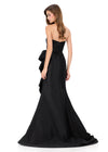 ASHLEYlauren 12309 | Black strapless taffeta gown featuring dramatic cascading ruffle and voluminous skirt for striking evening style