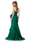 ASHLEYlauren 12309 | Emerald strapless taffeta gown with dramatic side ruffle and voluminous skirt for striking evening styling
