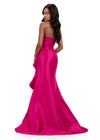 ASHLEYlauren 12309 | Fuchsia strapless taffeta gown with sculptural cascading ruffle and dramatic full skirt