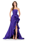 ASHLEYlauren 12309 | Purple taffeta evening gown featuring strapless neckline and statement ruffle drape for standout occasion wear