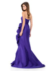 ASHLEYlauren 12309 | Purple strapless taffeta gown with cascading ruffle detail and full sculpted skirt for dramatic evening style