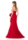 ASHLEYlauren 12309 | Red strapless taffeta gown with dramatic side ruffle and voluminous skirt for striking evening glamour
