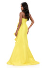 ASHLEYlauren 12309 | Yellow strapless taffeta gown featuring dramatic cascading ruffle and voluminous skirt for bold statement glamour