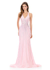 ASHLEYlauren 12327 | Ice-Pink beaded evening gown with sculpted jersey silhouette, shimmering bead pattern, and mermaid train