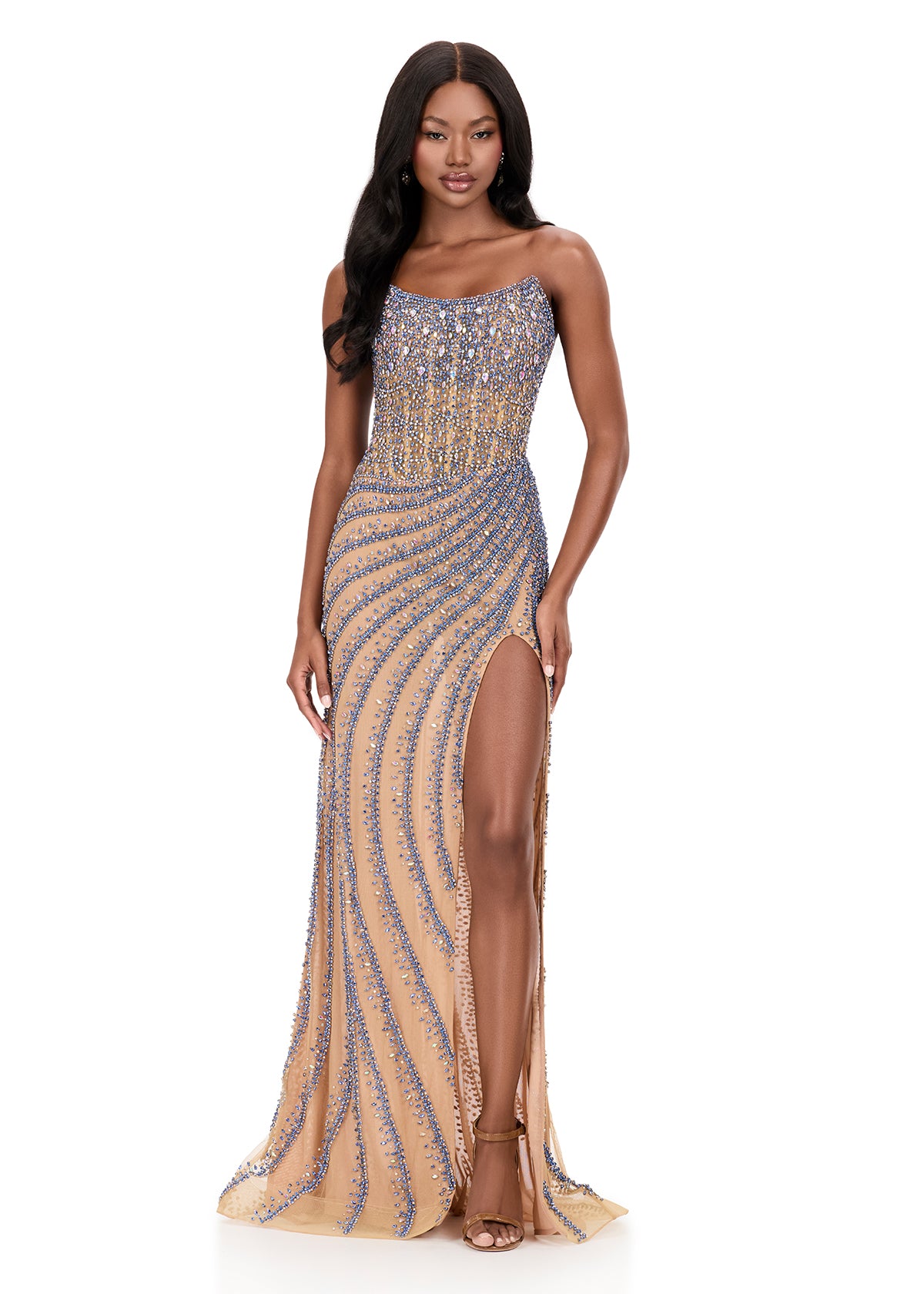 ASHLEYlauren Style 12328 - Crystal Beading Gown with Corset Bustier ASHLEYlauren Style 12328 - Crystal Beading Gown with Corset Bustier