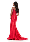 ASHLEYlauren 12356 | Red fully beaded fitted gown featuring pearl detailing, sculpted bodice and dramatic slit train. Back