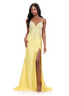 ASHLEYlauren 12357 | Yellow pearl beaded jersey gown with sweetheart neckline, lace up back, and sweep train