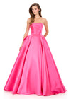 ASHLEYlauren 12358 | Fuchsia mikado formal gown with sculpted strapless bodice and statement back bow