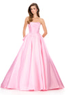ASHLEYlauren 12358 | Ice pink mikado evening gown with fitted strapless bodice and flowing full skirt