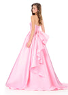 ASHLEYlauren 12358 | Ice pink strapless mikado ball gown with ruched bodice and dramatic bow ruffle back