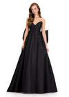 ASHLEYlauren 12387 Gown | Black flattering waist accentuating Mikado prom dress with sweetheart neckline and back statement bow