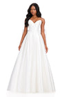 ASHLEYlauren 12387 Gown | White flattering waist accentuating prom dress with sweetheart neckline and back statement bow