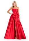 ASHLEYlauren 12388 Gown | Red feminine mikado prom dress with strapless corset and big statement bow