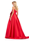 ASHLEYlauren 12388 Gown | Red glamorous mikado prom dress with strapless corset and statement bow at waist
