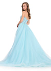 ASHLEYlauren 12391 Gown | Sky beaded pattern on a strapless sweetheart neckline prom dress with an organza over skirt