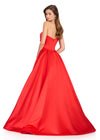 ASHLEYlauren 12395 Gown | Full length formal evening gown with one shoulder and bow accent zip up