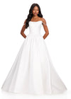 ASHLEYlauren 12399 Gown | Ivory formal ball gown designed with a draped neckline, fitted corset bodice, off-the-shoulder strap detailing, and voluminous skirt for a timeless romantic look