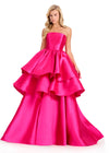 ASHLEYlauren 12400 Gown | Strapless Fuchsia gown designed with a clean modern bodice, layered ruffle skirt, and a full ball gown silhouette