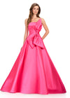 ASHLEYlauren 12401 Gown | Fuchsia pink full length elegant bow with stunning bow across the front zip up