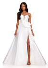ASHLEYlauren 12402 Gown | Ivory full length strapless prom dress with elegant ruffles and bow side slit corset back