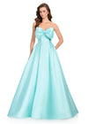 ASHLEYlauren 12406 Gown | Aqua full length formal evening gown with dazzling bow top zip up gown