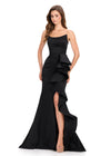ASHLEYlauren 12408 Gown | Black elegant black tie evening gown strapless with a ruffle on the side corset backing