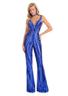 ASHLEYlauren 12410 Jumpsuit | Glamorous Royal jumpsuit covered in rhinestones with a fitted silhouette and coordinating rhinestone neck accessory