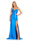 ASHLEYlauren 12412 Gown | Blue gown with a sweetheart neckline, a densely beaded bodice that gradually scatters downward, subtle ruching at the bust, and a left leg slit